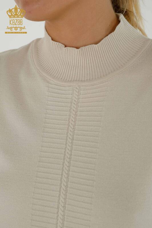 Женский вязаный свитер оптом, базовый бежевый с коротким рукавом - 30334 | КАZEE