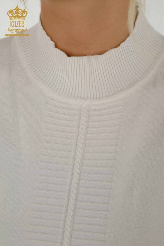 Женский трикотаж оптом, базовый свитер цвета экрю с коротким рукавом - 30334 | КАZEE