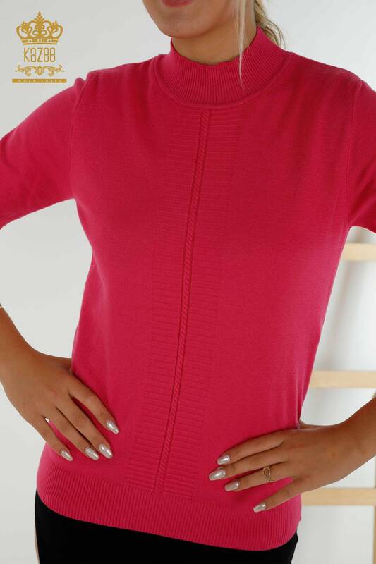 Женский трикотаж оптом, базовый свитер цвета фуксии с коротким рукавом - 30334 | КАZEE