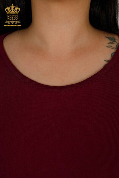 Женский трикотаж оптом, свитер с цветочным принтом на плече, фиолетовый - 16133 | КАZЕЕ - Thumbnail