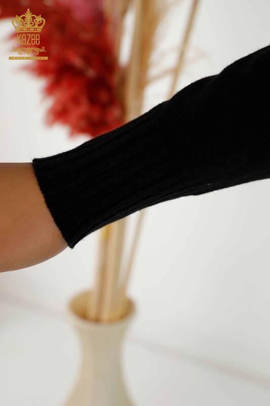 Оптовая продажа женского трикотажного свитера с пуговицами черного цвета - 30178 | КАЗИ