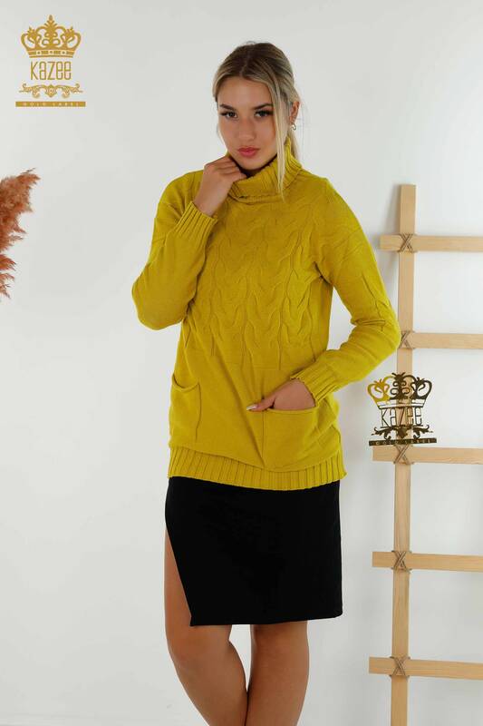 Женский трикотажный свитер оптом с водолазкой Шафран - 30231 | КАZEE