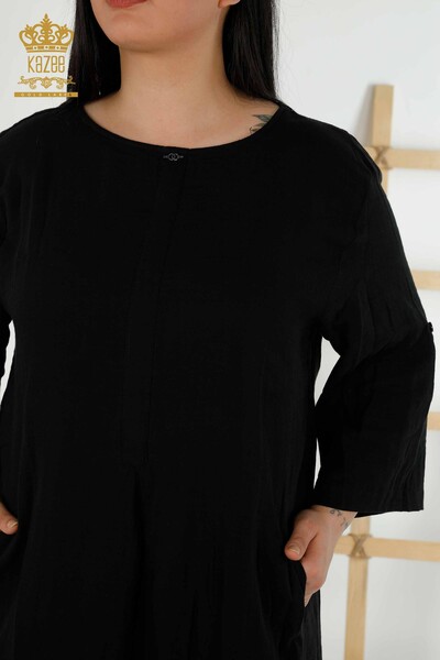Женское платье оптом - два кармана - черное - 20400 | КАZEE - Thumbnail