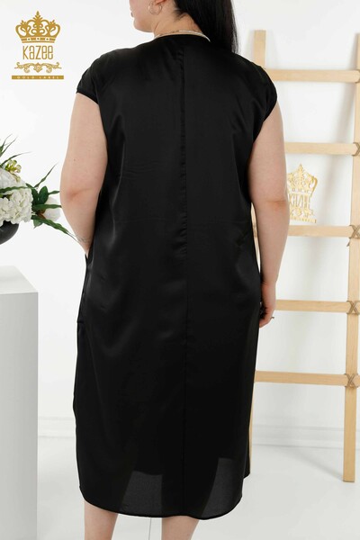 Женское платье оптом - Вышитое камнем Карманы - Черное - 20368 | КАZEE - Thumbnail