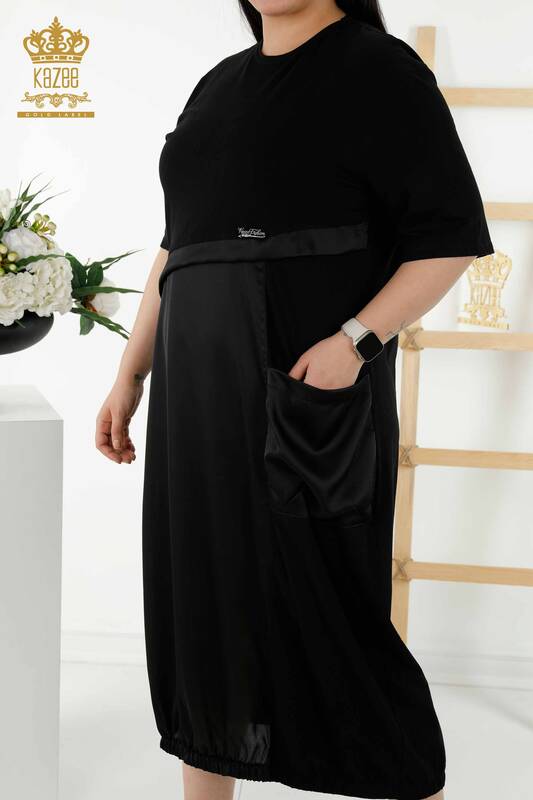 Женское платье оптом - Кожаные детали Карманы Черный - 20323 | КАZEE
