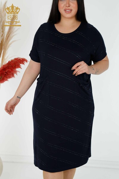 Kazee - Женское платье оптом в полоску с карманами темно-синий - 7738 | КАZEE (1)