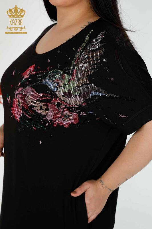 Женское платье оптом с рисунком птицы, черное - 7735 | КАZEE