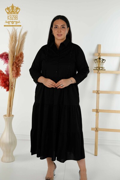 Женское платье оптом - Детали на пуговицах - Черный - 20261 | КАZEE