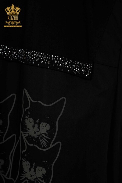 Женское платье оптом Выкройка кошки С капюшоном Черный - 20330 | КАZEE - Thumbnail