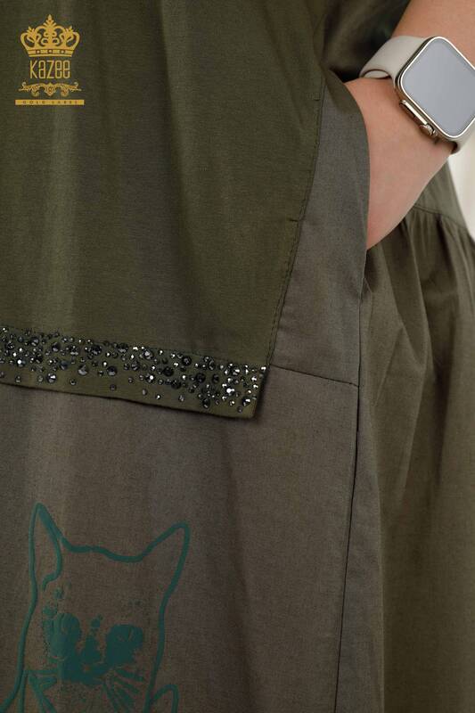 Женское платье оптом Выкройка кошки С капюшоном - Хаки - 20330 | КАZEE