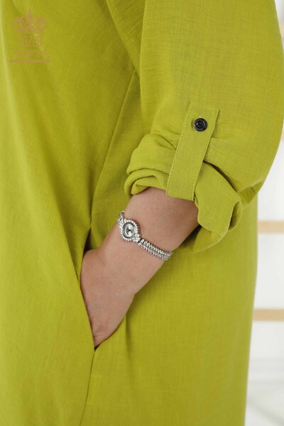 Женское платье оптом - Половина пуговиц Подробно - Зеленый - 20385 | КАZEE - Thumbnail