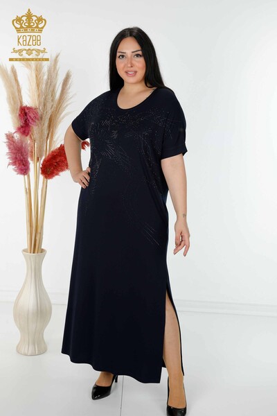 Kazee - Женское платье оптом с цветочным узором темно-синего цвета - 7733 | КАZEE