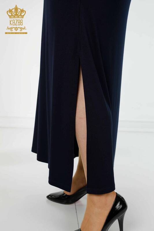 Женское платье оптом с цветочным узором темно-синего цвета - 7733 | КАZEE