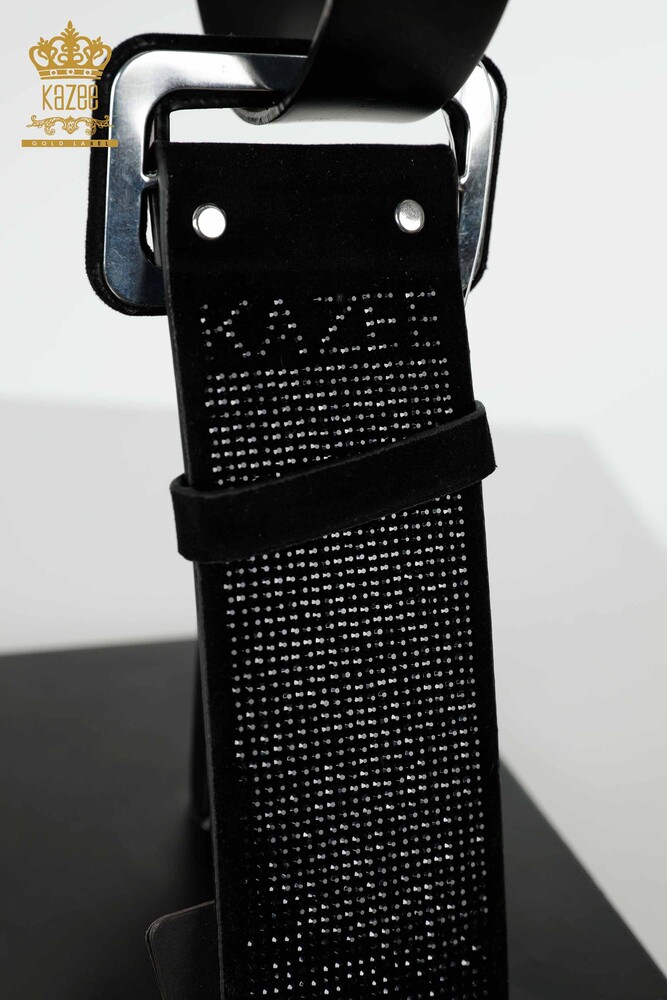 Ремень женский оптом с вышивкой камнем черный - 500 | КАZEE - 5