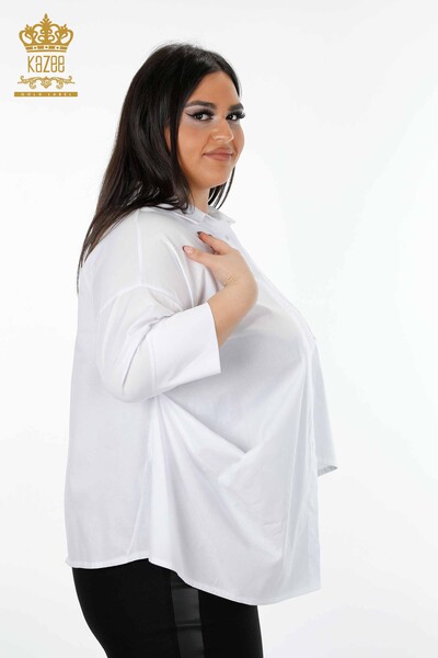 Женская рубашка оптом с карманом и кружевом, детализированный хлопок - 20207 | КАZЕЕ - Thumbnail