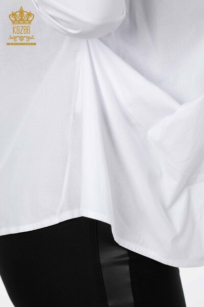 Женская рубашка оптом с карманом и кружевом, детализированный хлопок - 20207 | КАZЕЕ - Thumbnail