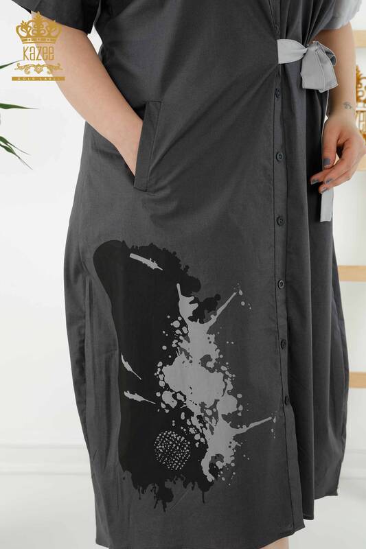 Женское платье-рубашка оптом - Два цвета - Серый антрацит - 20378 | КАZEE