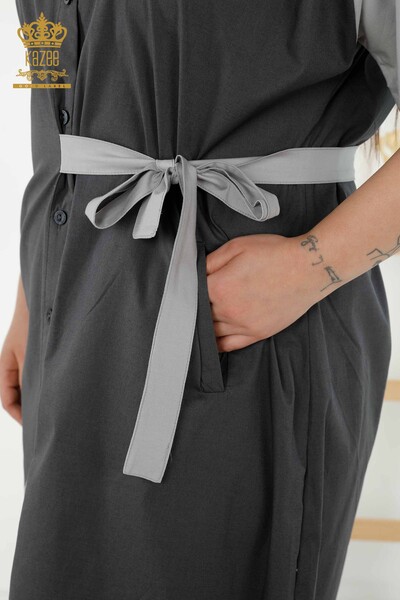 Женское платье-рубашка оптом - Два цвета - Серый антрацит - 20378 | КАZEE - Thumbnail