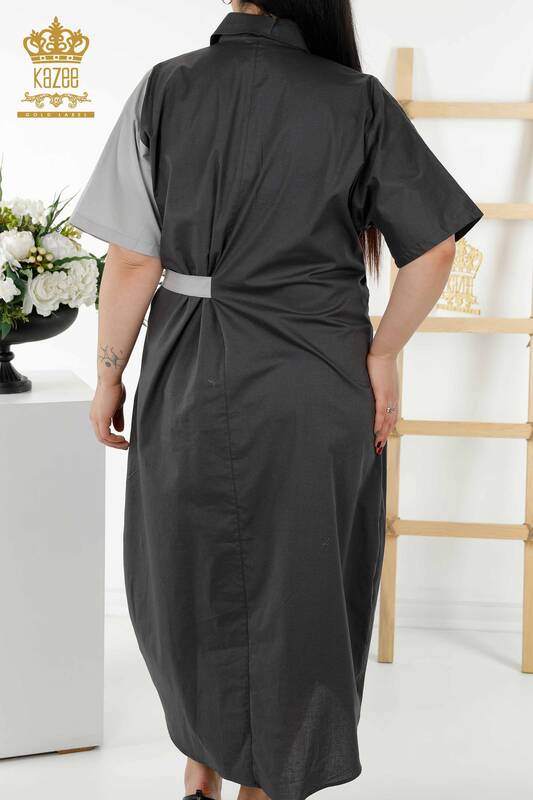 Женское платье-рубашка оптом - Два цвета - Серый антрацит - 20378 | КАZEE