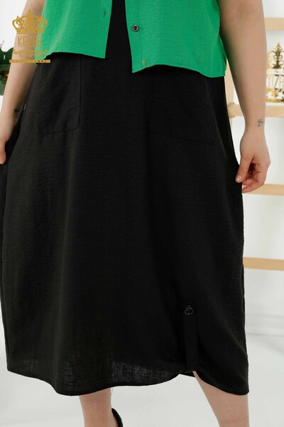 Женское платье-рубашка оптом - с коротким рукавом - зеленый с рисунком - 20377 | КАZEE - Thumbnail