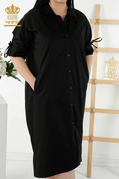 Женское платье-рубашка оптом - Цепной узор - Черный - 20379 | КАZEE - Thumbnail