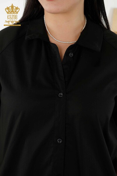 Женское платье-рубашка оптом - Цепной узор - Черный - 20379 | КАZEE - Thumbnail
