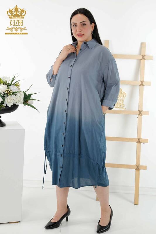 Женское платье-рубашка оптом - Переход цвета - Карман - Темно-синий - 20365 | КАZEE