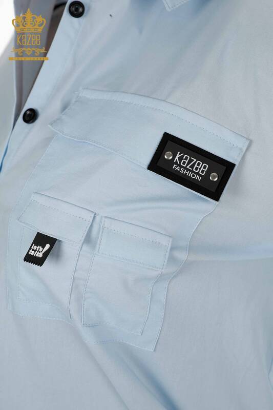 Женская рубашка оптом с карманами Подробная синяя - 20325 | КАZEE