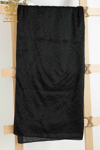 Женский платок оптом - Кристалл - Вышитый камнем - Черный - 548 | КАZEE - Thumbnail