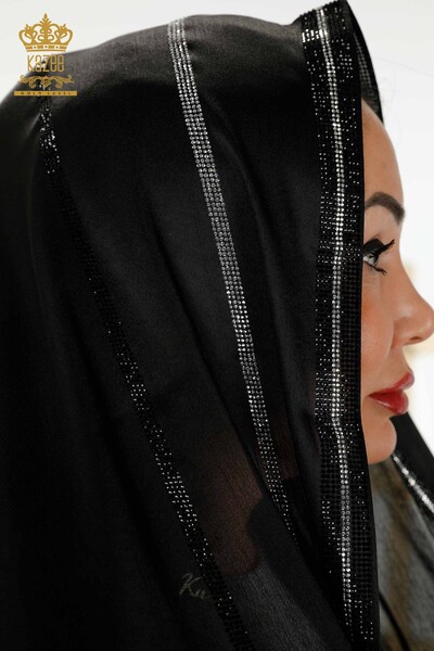Женский платок оптом - Кристалл Вышитый камнем - Черный - 543 | КАZЕЕ - Thumbnail