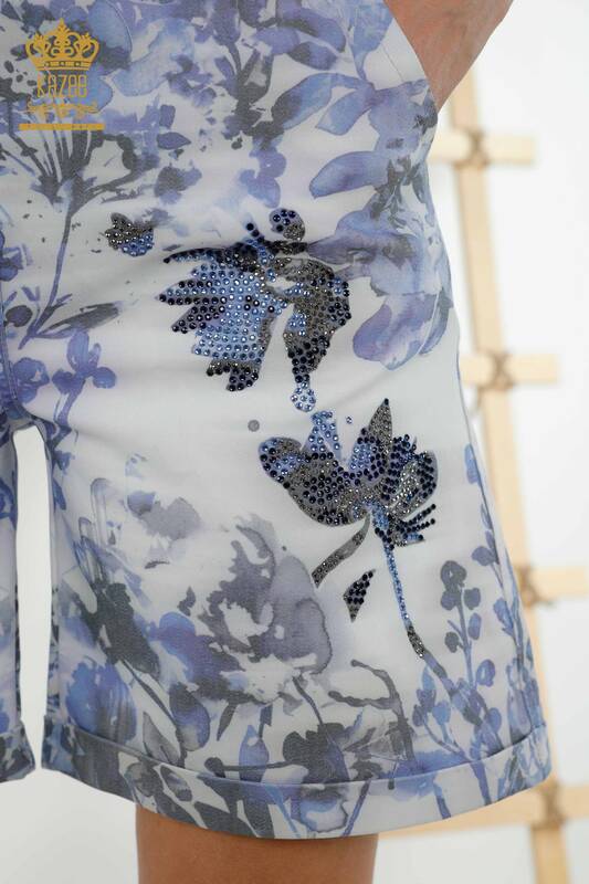 Женские шорты оптом - Вышитые камнями - Синие - 3655 | КАZEE
