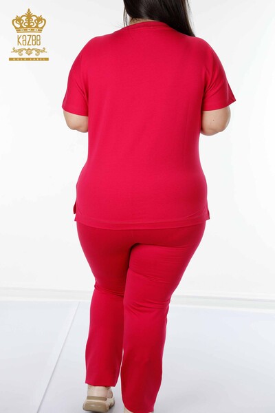 женский спортивный костюм оптом расшитый камнем цвета фуксии - 17396 | КАZEE - Thumbnail