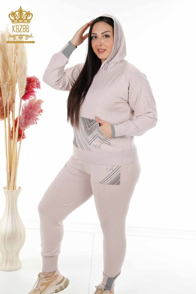Женский спортивный костюм оптом с пудрой с капюшоном - 16453 | КАZEЕ - Thumbnail