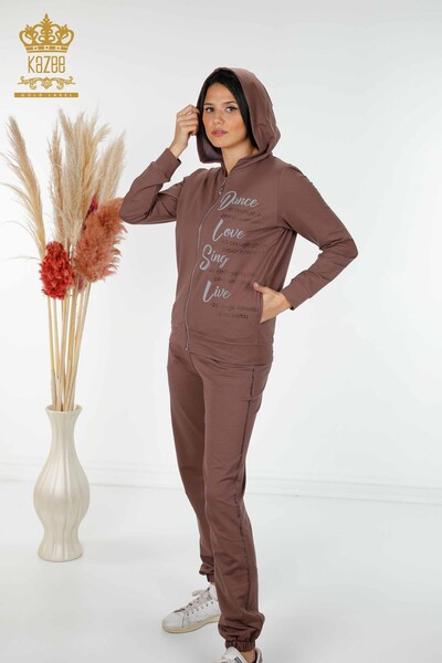 женский спортивный костюм оптом с капюшоном коричневый - 17447 | КАZEE - Thumbnail