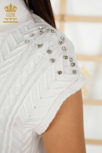 Женский свитер без рукавов оптом - Кристалл Вышитый камень - Экрю - 30242 | КАZEE - 4