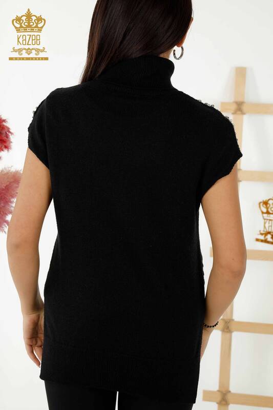 Женский свитер без рукавов оптом - Кристалл Вышитый камень - Черный - 30242 | КАZEE