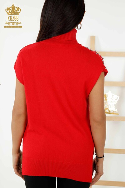 Женский свитер без рукавов оптом - Кристалл Вышитый камень - Красный - 30242 | КАZEE - Thumbnail