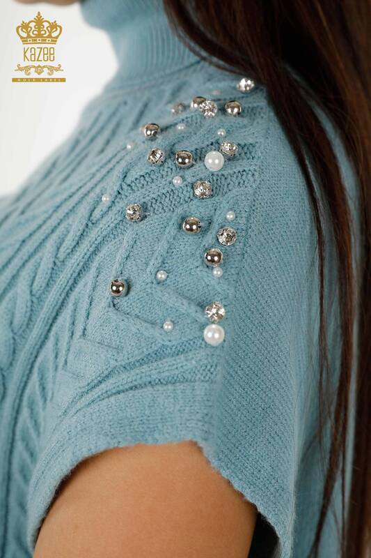 Женский свитер без рукавов оптом - Кристалл Вышитый камень - Синий - 30242 | КАZEE