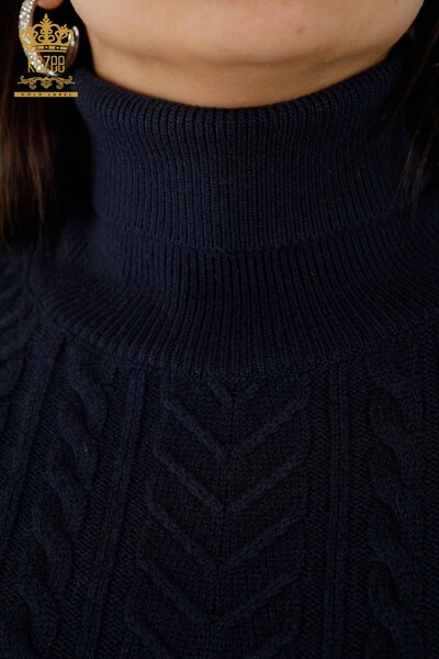 Женский свитер без рукавов оптом - кристаллы вышитые камнями - темно-синий - 30242 | КАZЕЕ - Thumbnail