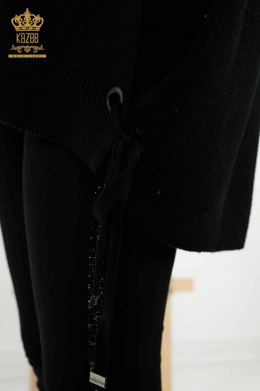 женский свитер без рукавов оптом - водолазка - черный - 30229 | КАZEE