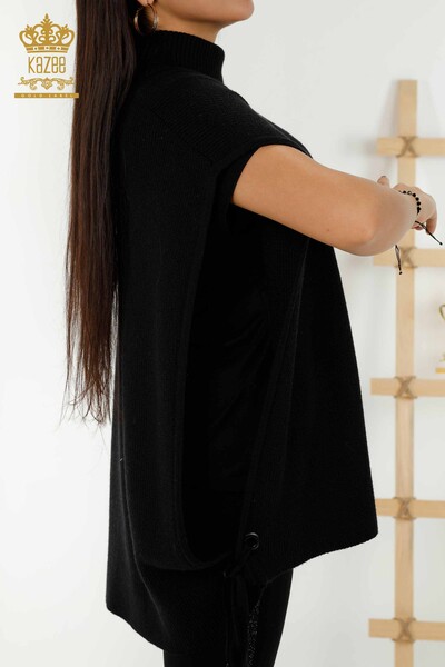 женский свитер без рукавов оптом - водолазка - черный - 30229 | КАZEE - Thumbnail