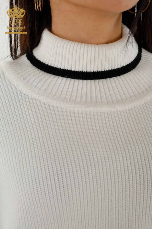 Женский свитер без рукавов оптом - Водолазка - Экрю - 30229 | КАZEE