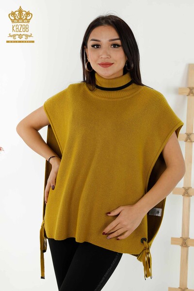 Kazee - женский свитер без рукавов оптом - водолазка - горчица - 30229 | КАZEE (1)