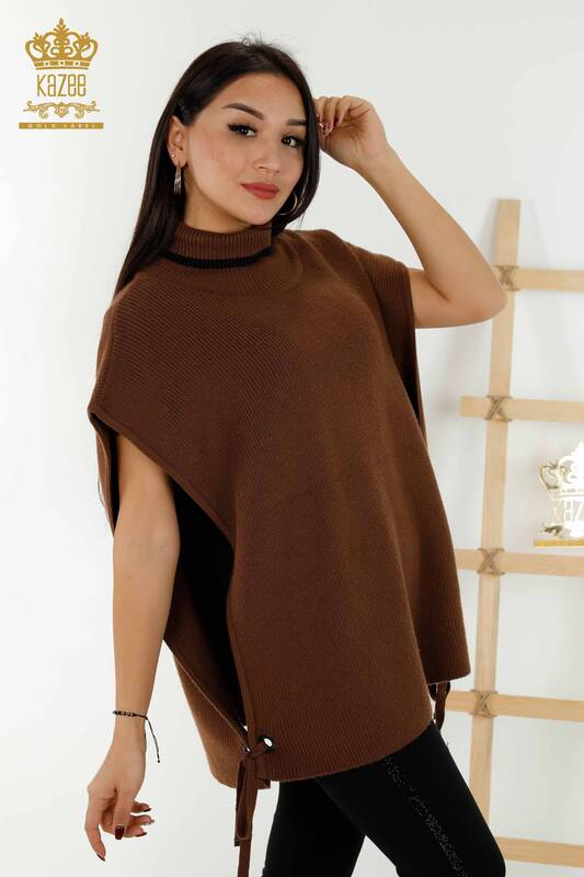женский свитер без рукавов оптом - водолазка - коричневый - 30229 | КАZЕЕ