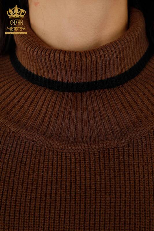 женский свитер без рукавов оптом - водолазка - коричневый - 30229 | КАZЕЕ