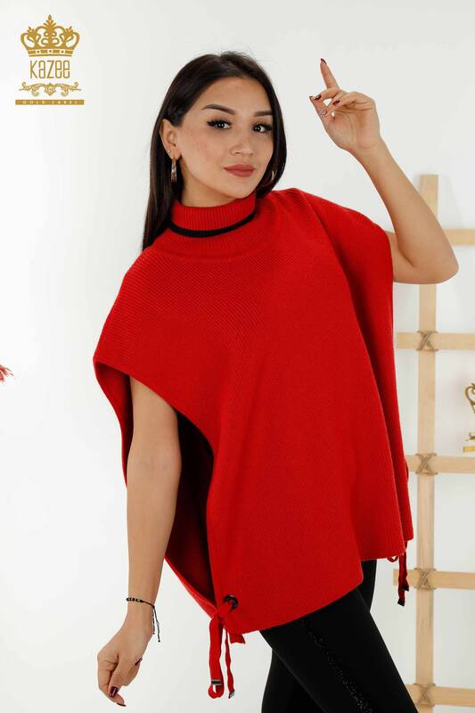 женский свитер без рукавов оптом - водолазка - красный - 30229 | КАZEE