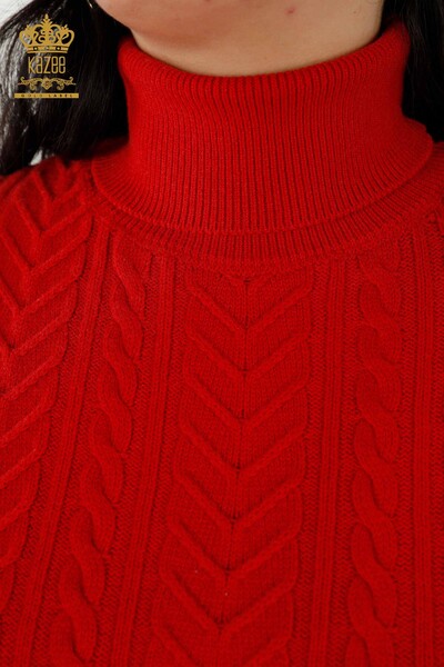 Оптовая Женский свитер без рукавов с цветочным узором Красный - 30179 | КАZЕЕ - Thumbnail