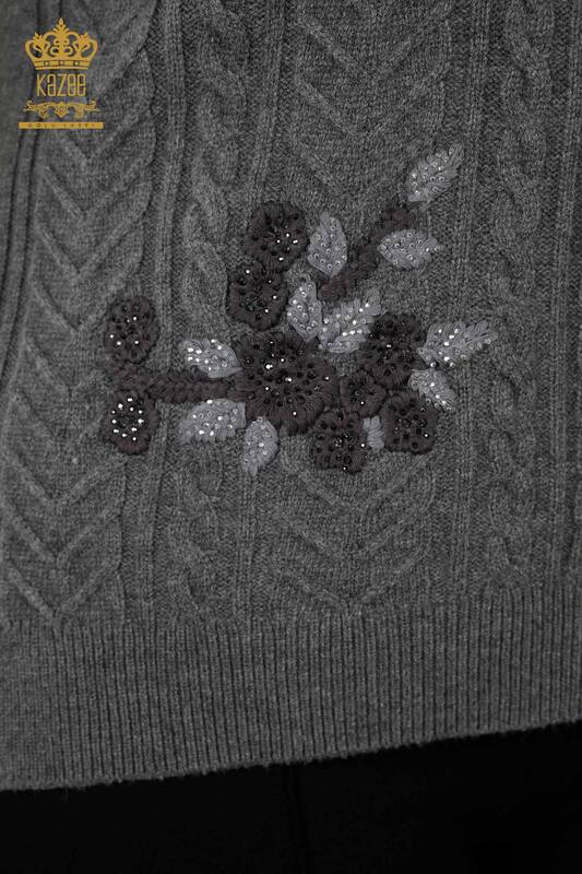 Оптовая Женский свитер без рукавов Цветочный Антрацит - 30179 | КАZЕЕ