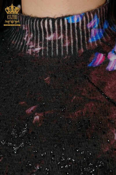 Женский свитер оптом Ангора Цифровая печать Коричневый - 16009 | КAZEE - Thumbnail
