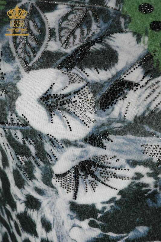 Женский свитер оптом цифровая печать Angora зеленый - 16011 | КАZEE